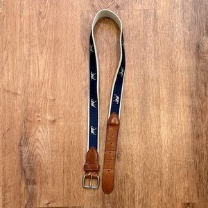 J. Crew Navy Dog Belt with Brown Leather Accents